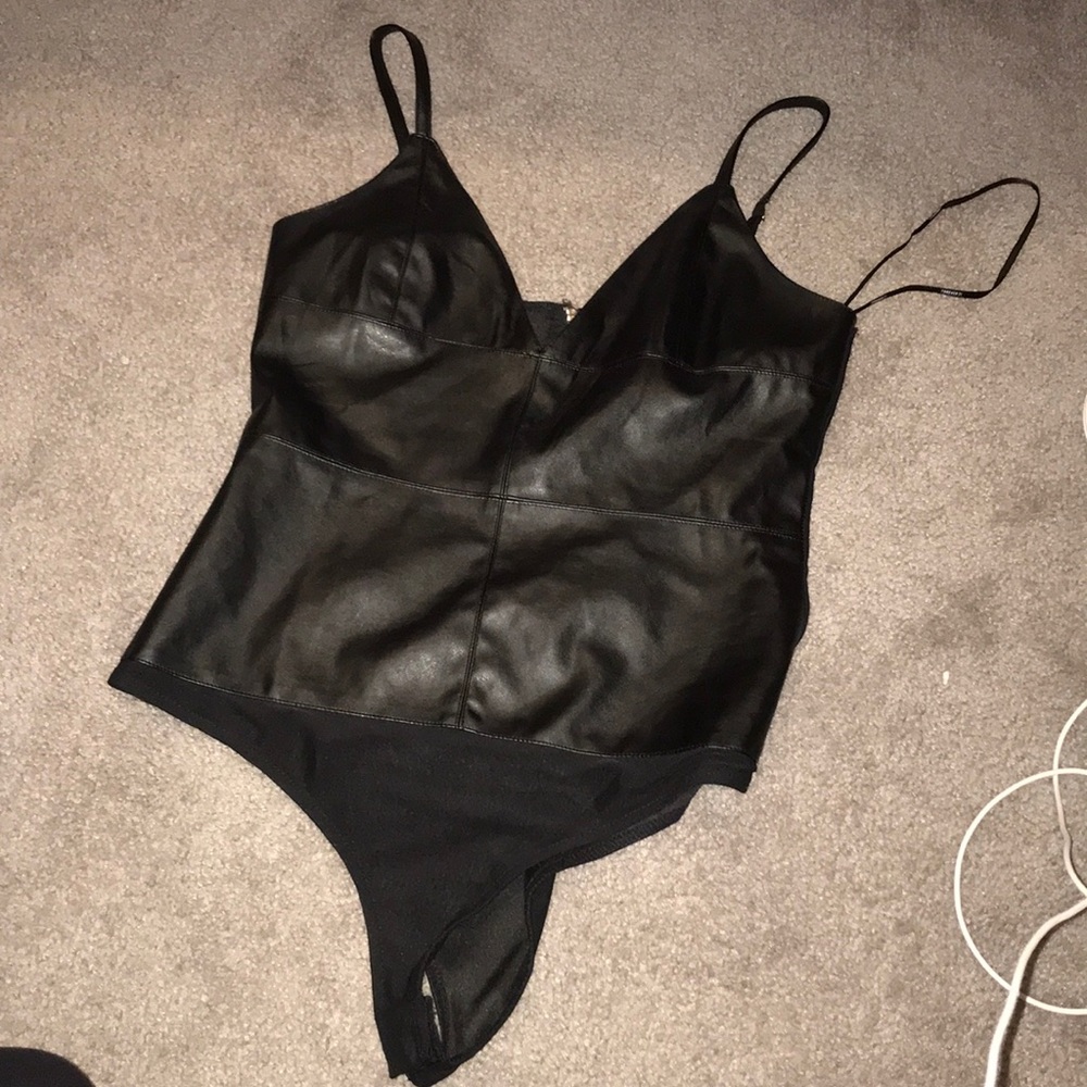 Black faux leather bodysuit